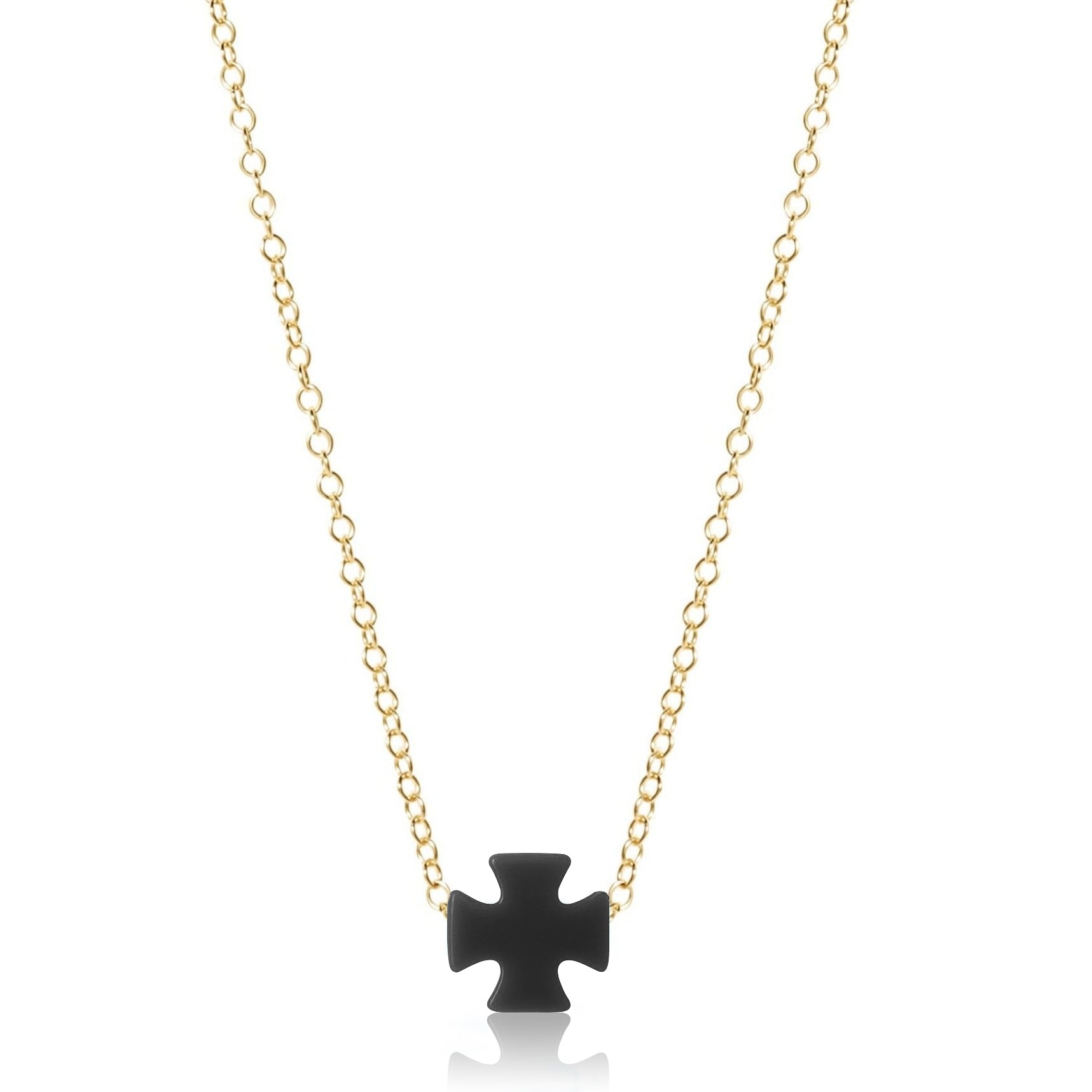 16” Cross Necklace Gold - Cornerstone Cross (Black)