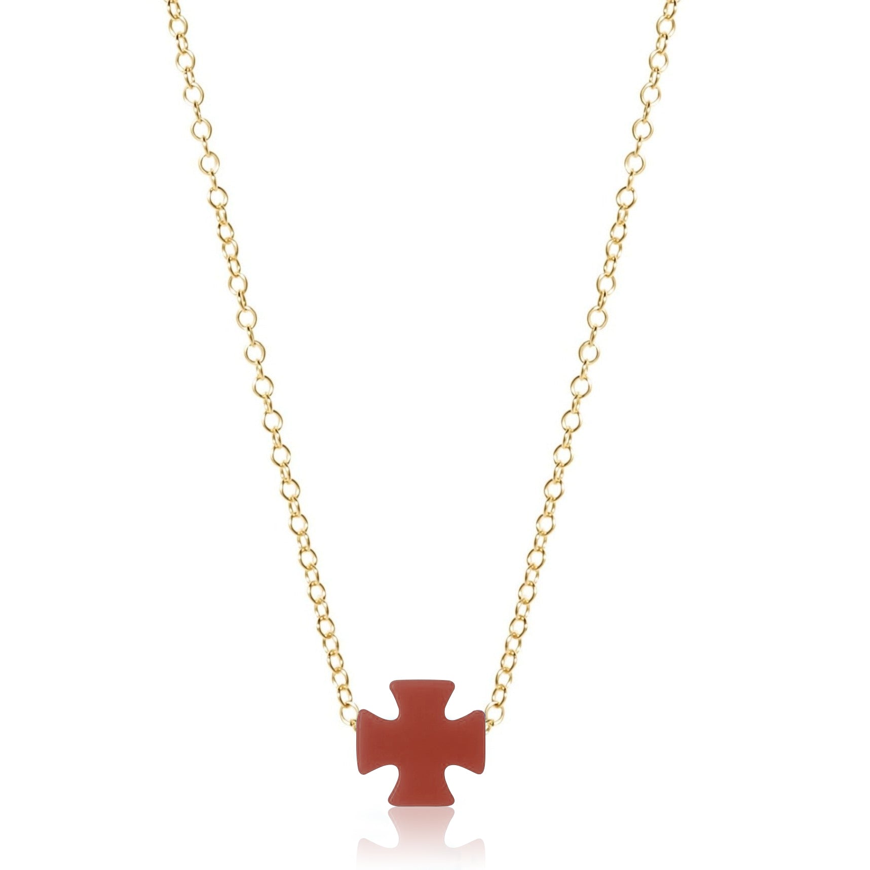 16" Cross Necklace Gold - Cornerstone Cross (Burgundy Red)